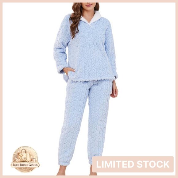 Fluffy Fleece Pajama Set Soft Plush Sleepwear Winter Loungewear Cozy Chic